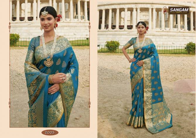 Sangam Red Stone  Latest heavy Casual  party Wear Silk Saree Collection